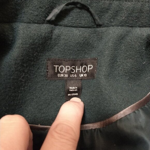 TOPSHOP GREEN WINTER PEACOAT WITH ZIPPER - Picture 3 of 4